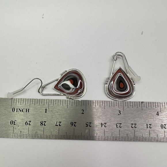 Agate Stone Earrings Teardrop Dangle Silver Tone Fashion Jewelry - Picture 4 of 6